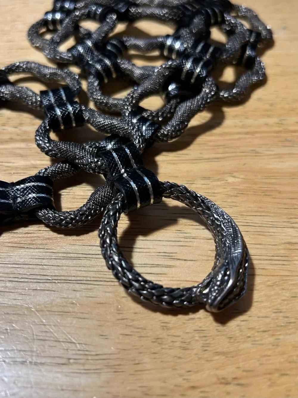 Womens Unbranded Silver Black Metal Python Snake Head Chain Link Waist Belt M